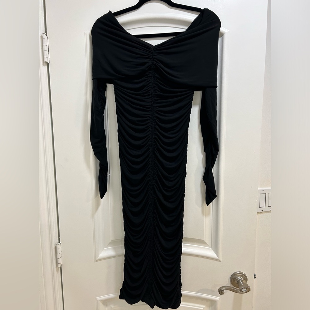 A.L.C. Black Ruched Long Sleeve Dress